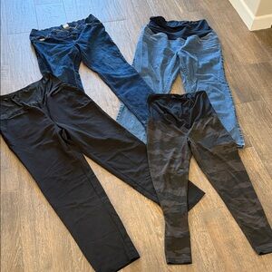 Mixed Maternity Leggings & Jeans Bundle - Black, Light Blue, Dark Denim, Camo